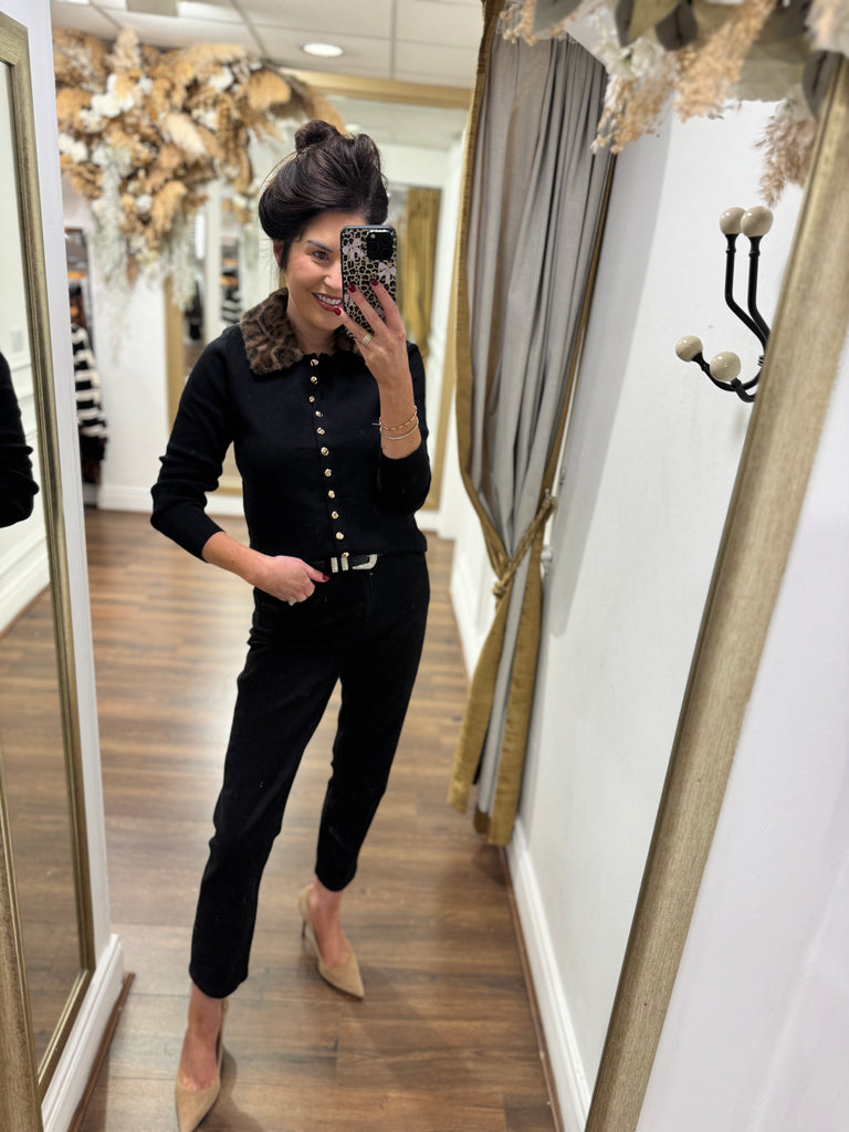 Susie Fur collar cardi (black )