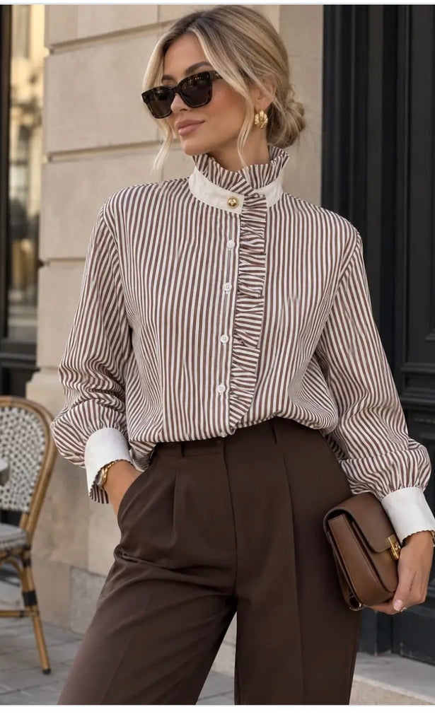 Emma Ruffle Shirt (Brown)