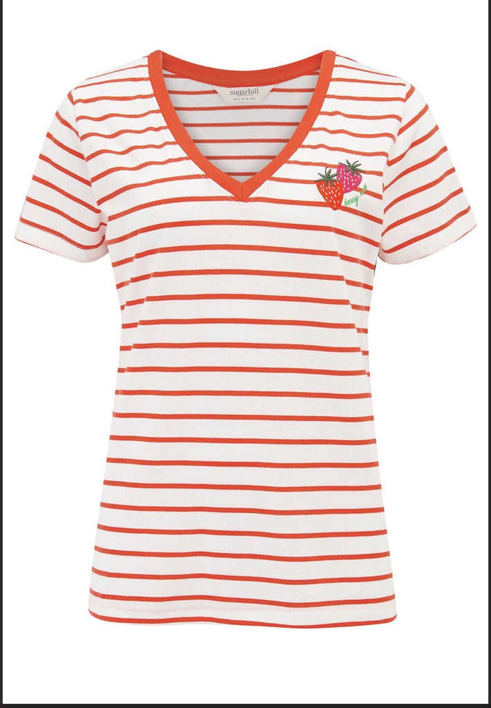 Khloe V Neck Tee ( strawberry)