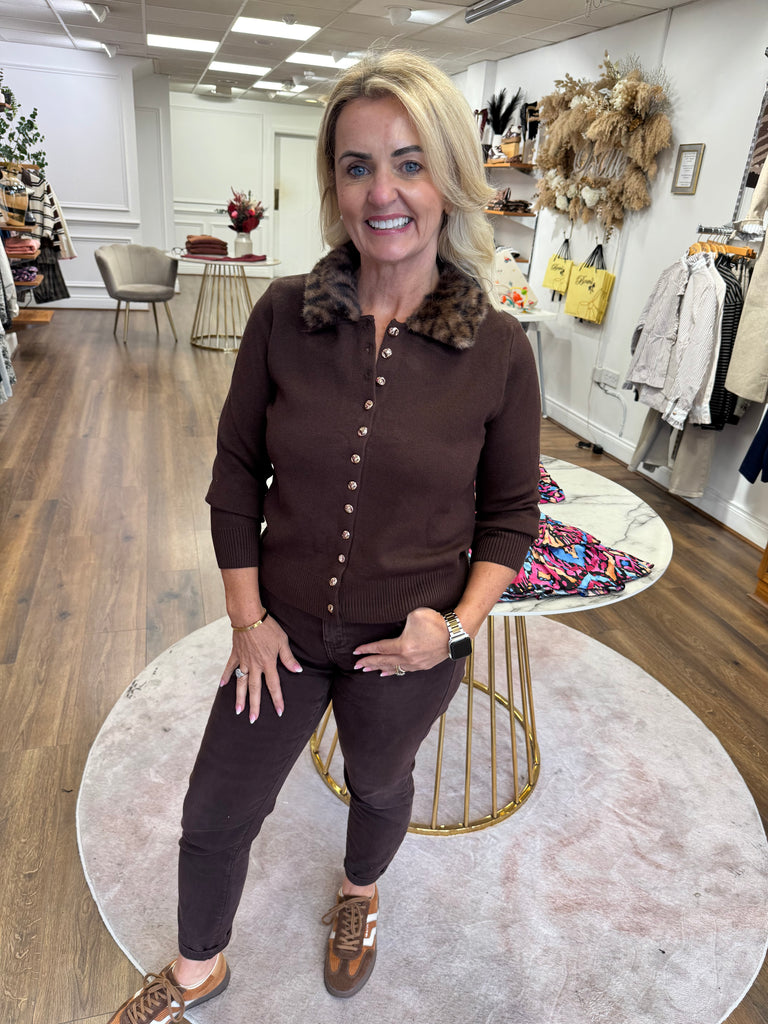 Susie fur collar cardi (choc)