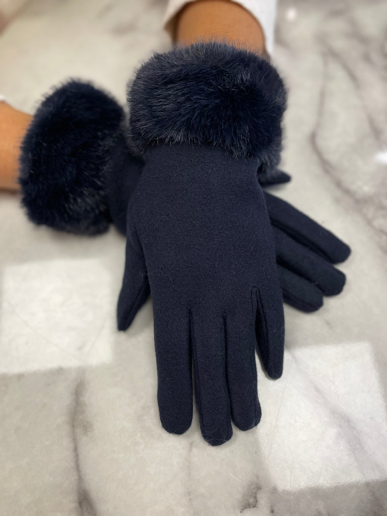 Scarlett Fur Gloves (Navy)