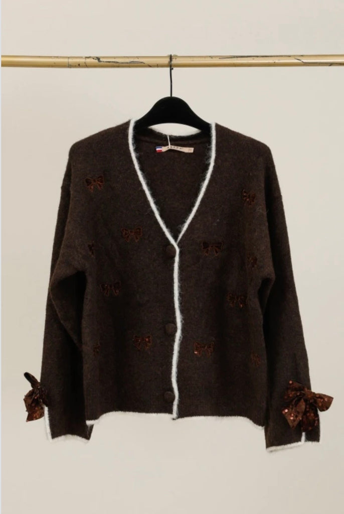 Lulu Bow Cardigan (Coffee)