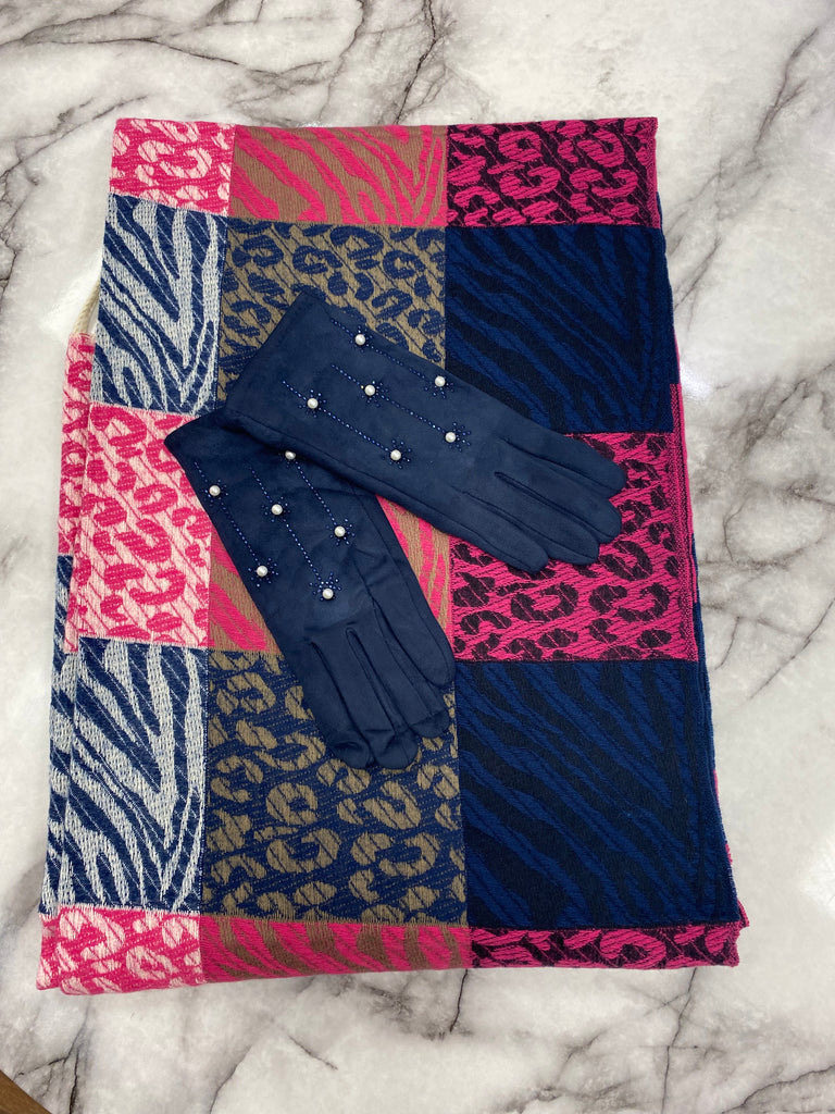Luan scarf and glove set(navy)
