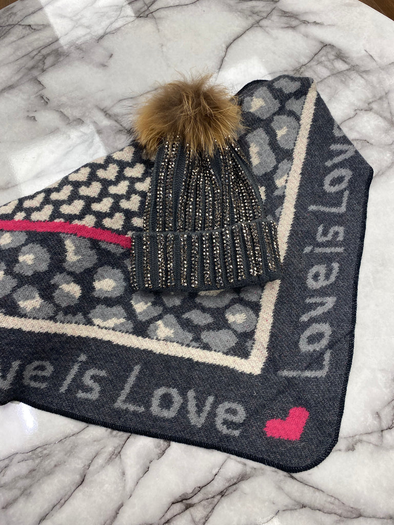 Love scarf and hat set(pink&grey)