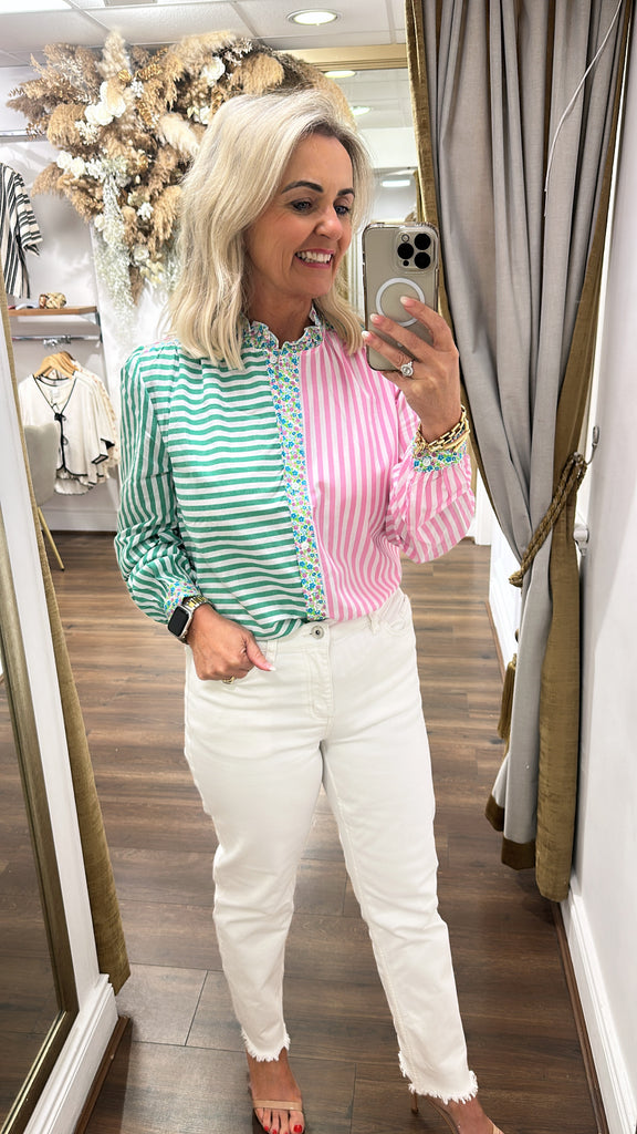 Ash Striped Shirt (Green/Pink)