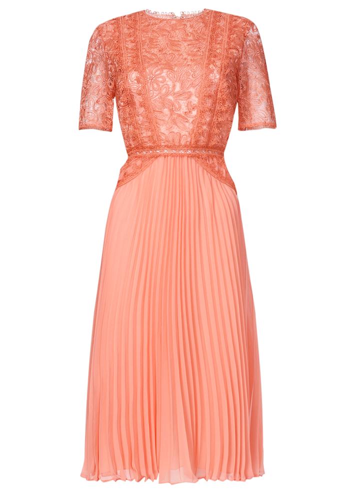 Peach Lace Midi Dress